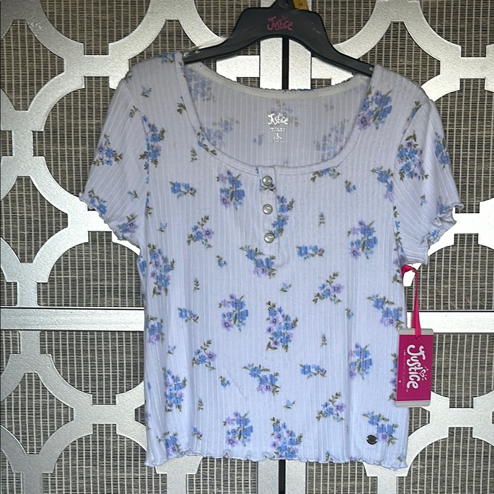 NWT kids Justice Blue Crop Buttoned Blouse